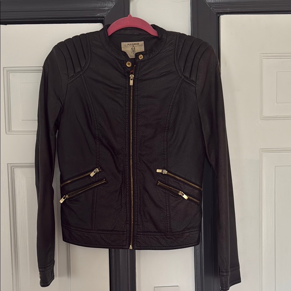 Dark Brown Faux Leather Textured Jacket